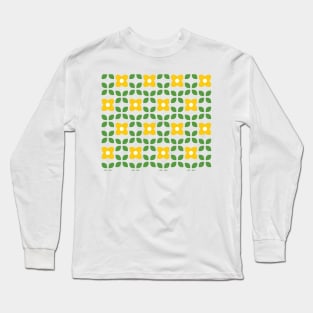 Yellow flower pattern greek tile Long Sleeve T-Shirt